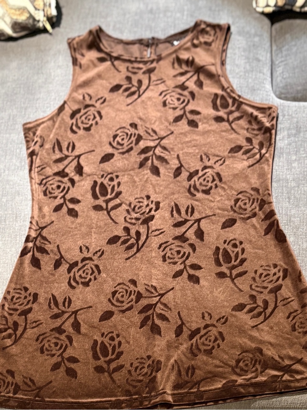H&G Vintage Burnout Velvet Dress in Chocolate Brown
